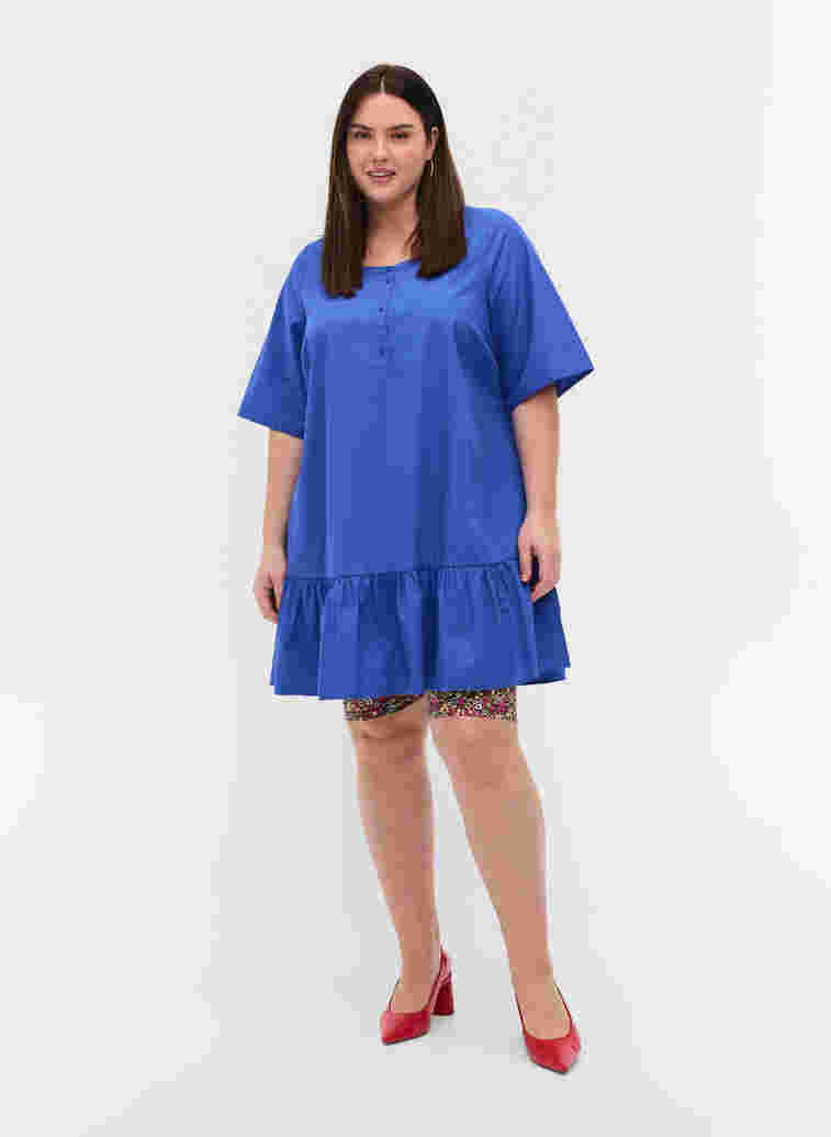 Short-sleeved A-line tunic in cotton, Dazzling Blue, Model image number 2