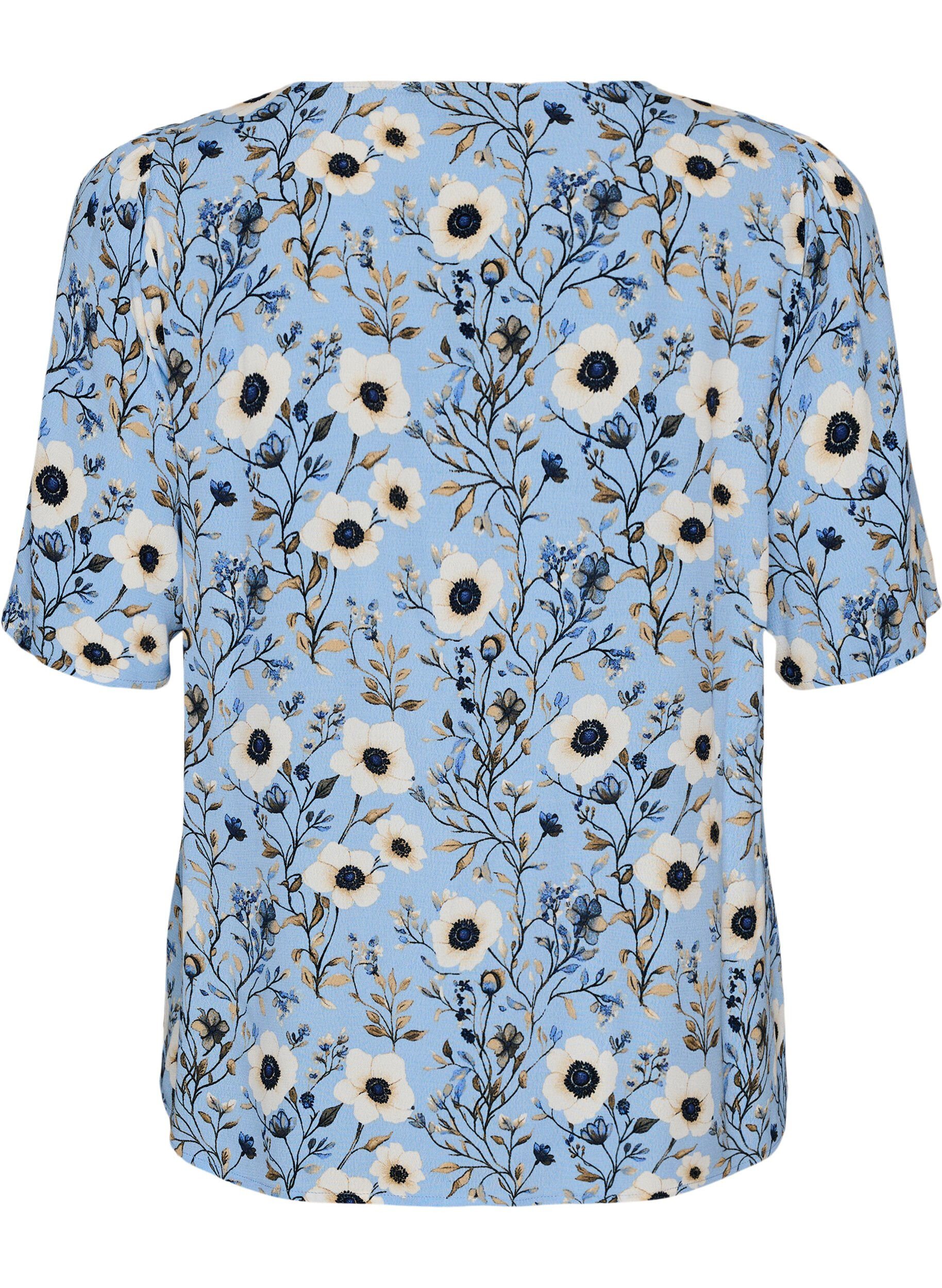 ZizzifashionFloral blouse with short sleeves, Blue, Packshot image number 1