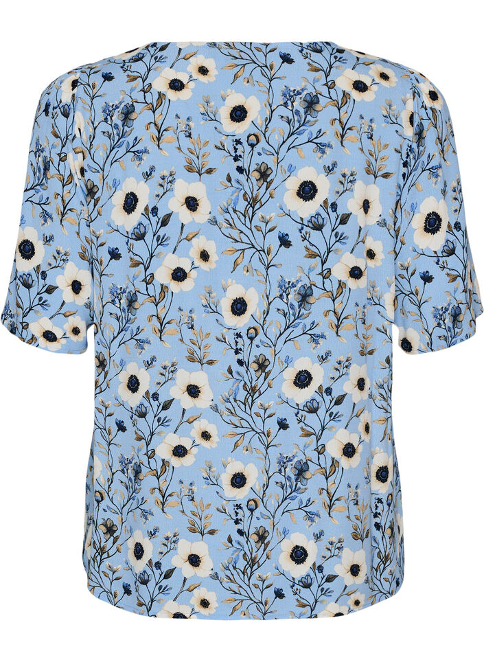 Floral blouse with short sleeves, Blue, Packshot image number 1