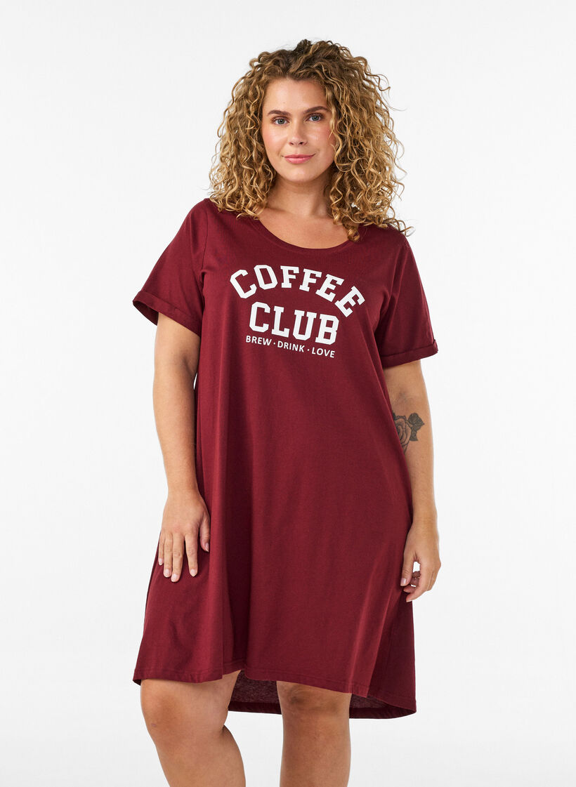 Short-sleeved nightgown in organic cotton, Dark Bordeaux, Model image number 0