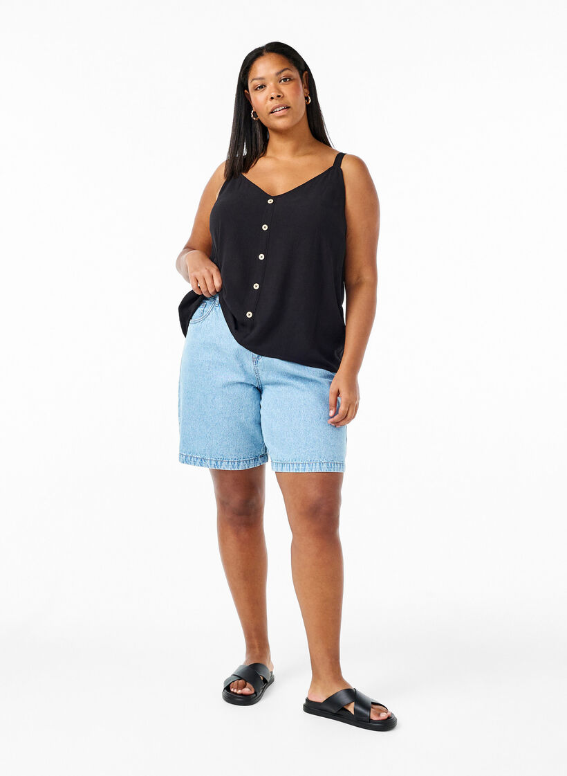 Viscose top with narrow straps, Black, Model image number 2