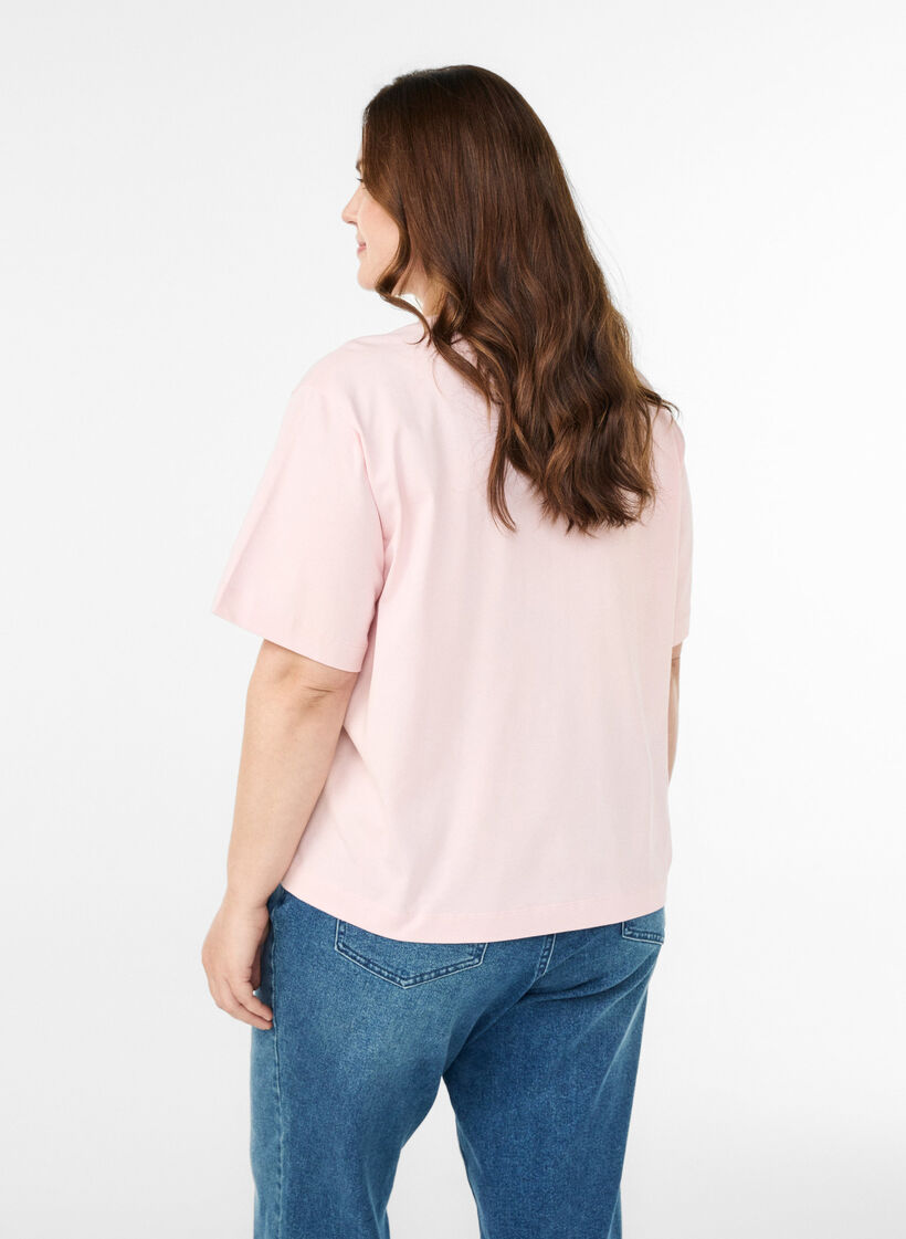 Boxy cotton t-shirt, Pink, Model image number 2