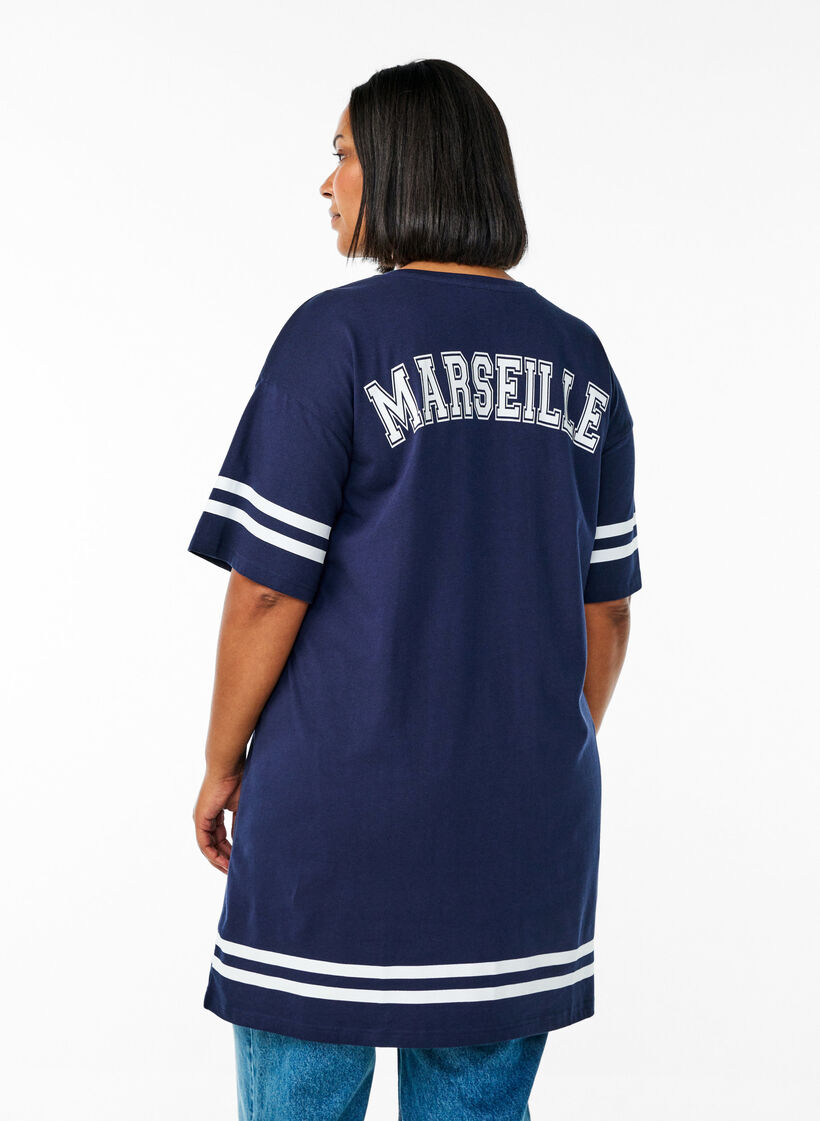 Short T-shirt dress with sporty details, Blue, Model image number 2