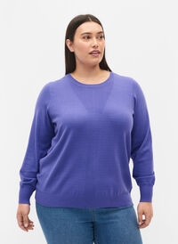 Plain coloured knitted jumper with rib details, Purple Opulence Mel., Model