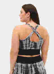Seamless sports bra with crossed back, Black Tie Dye, Model