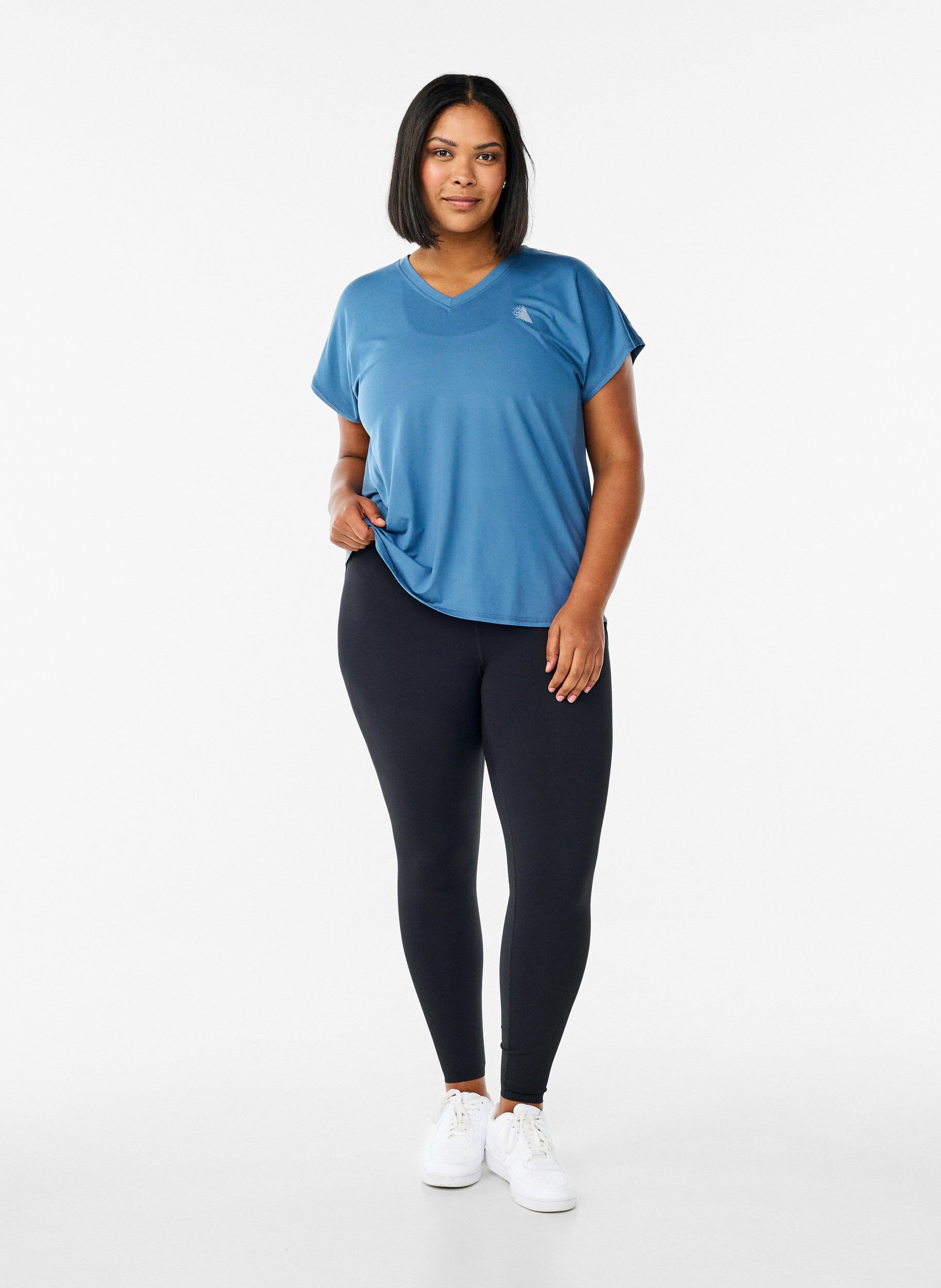ZizzifashionShort-sleeved workout t-shirt with v-neck, Petrol, Model image number 1