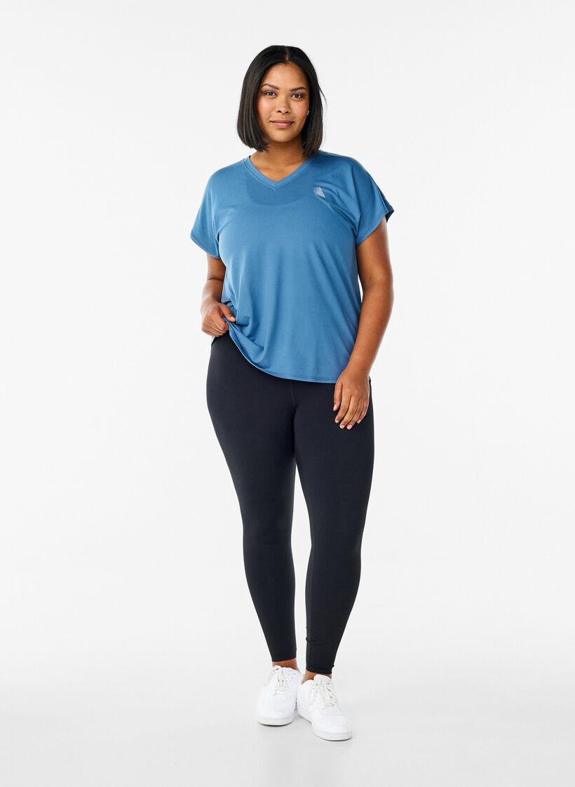 Short-sleeved workout t-shirt with v-neck, Petrol, Model image number 1
