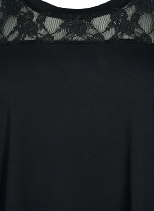 Short-sleeved cotton t-shirt with lace, Black, Packshot image number 2