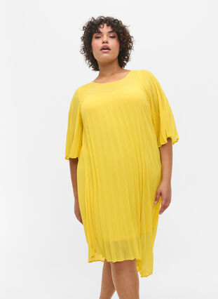 A-line dress with 2/4 sleeves, Primrose Yellow, Model image number 0