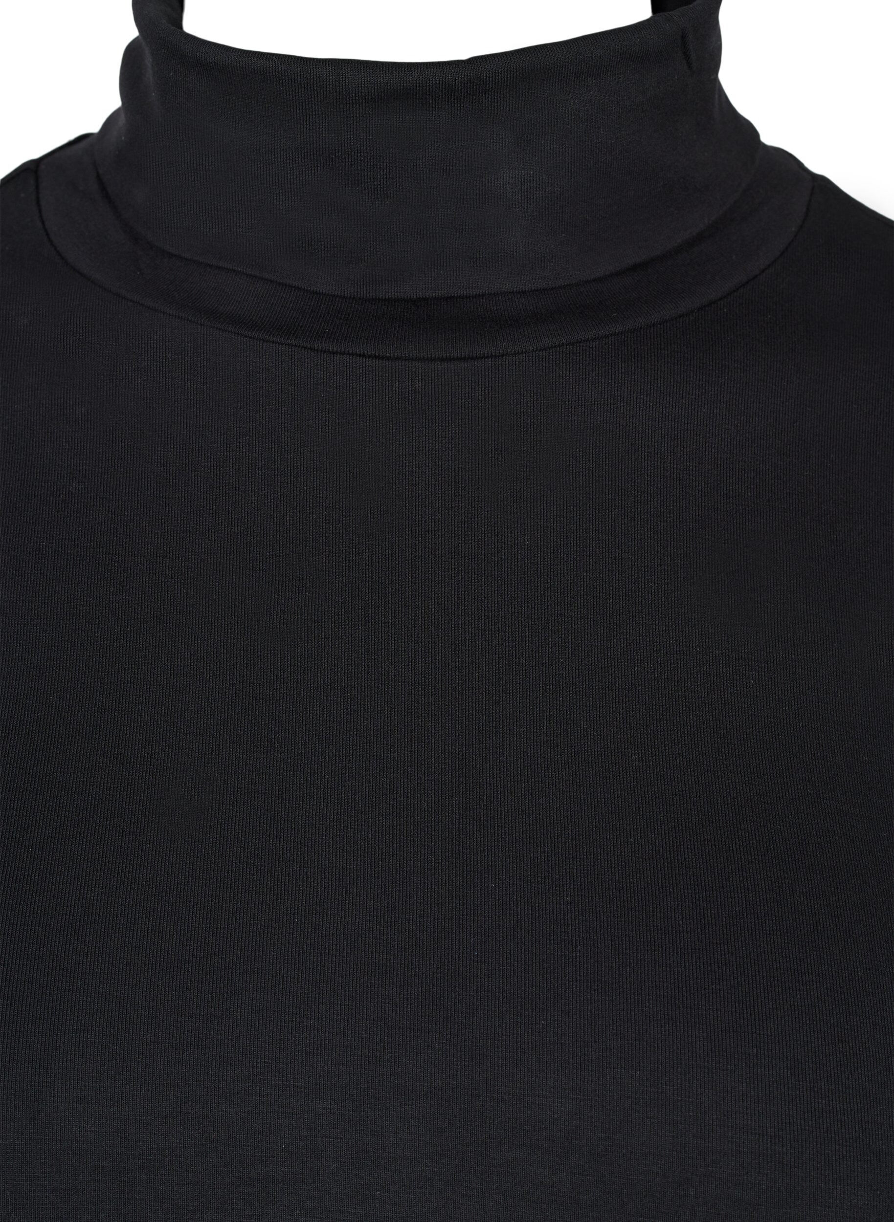Zizzifashion Long-sleeved cotton blouse with turtleneck, Solid Black, Packshot image number 2
