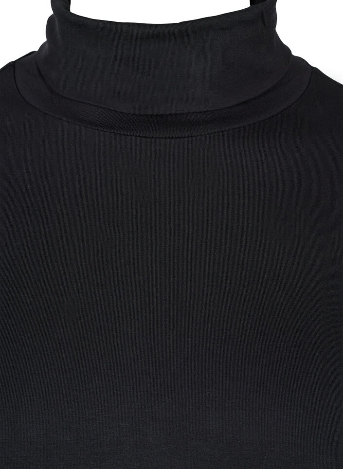 Long-sleeved cotton blouse with turtleneck, Solid Black, Packshot image number 2