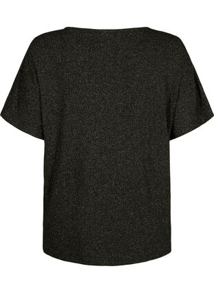 Short-sleeved viscose blouse with glitter, Black Shimmer, Packshot image number 1