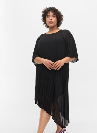 A-line dress with 2/4 sleeves, Black, Model image number 0