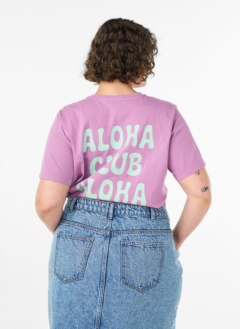 Organic cotton T-shirt with back print, Rose, Model image number 2