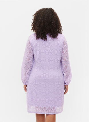 Lace dress with v neck and long sleeves, Pastel Lilac, Model image number 1