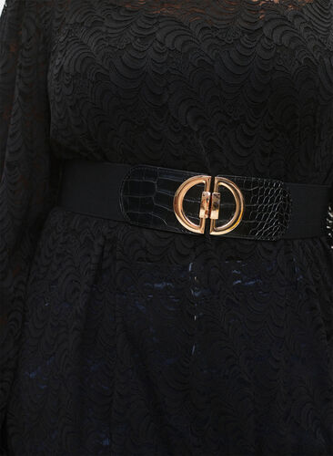 Elastic waist belt with gold-colored buckle, Black, Model image number 1
