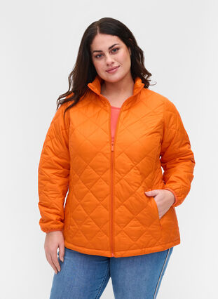 Lightweight quilted jacket with zip and pockets, Mandarin Orange, Model image number 0