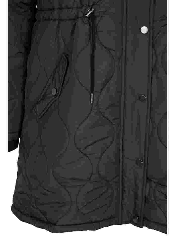 Quilted thermal jacket with fleece lining and detachable hood, Black, Packshot image number 3
