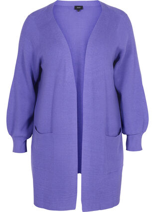 Long knitted cardigan with balloon sleeves, Purple Opulence, Packshot image number 0