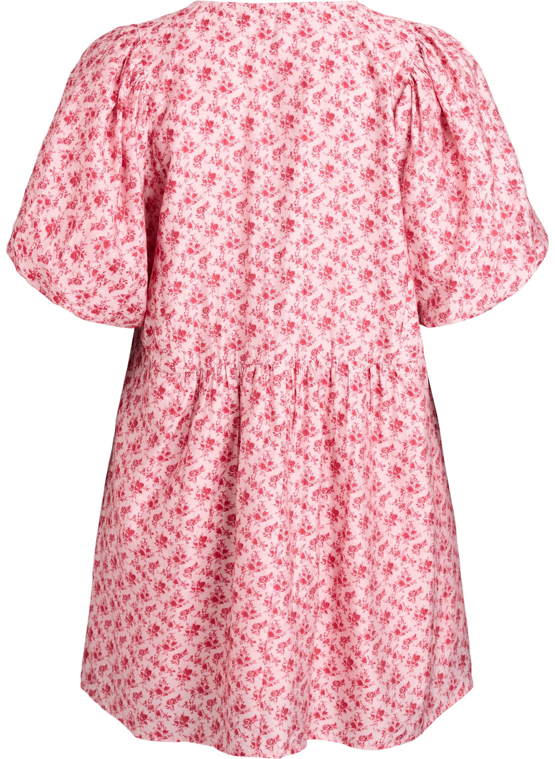 ZizzifashionShort viscose dress with an empire line and balloon sleeves, Red, Packshot image number 1