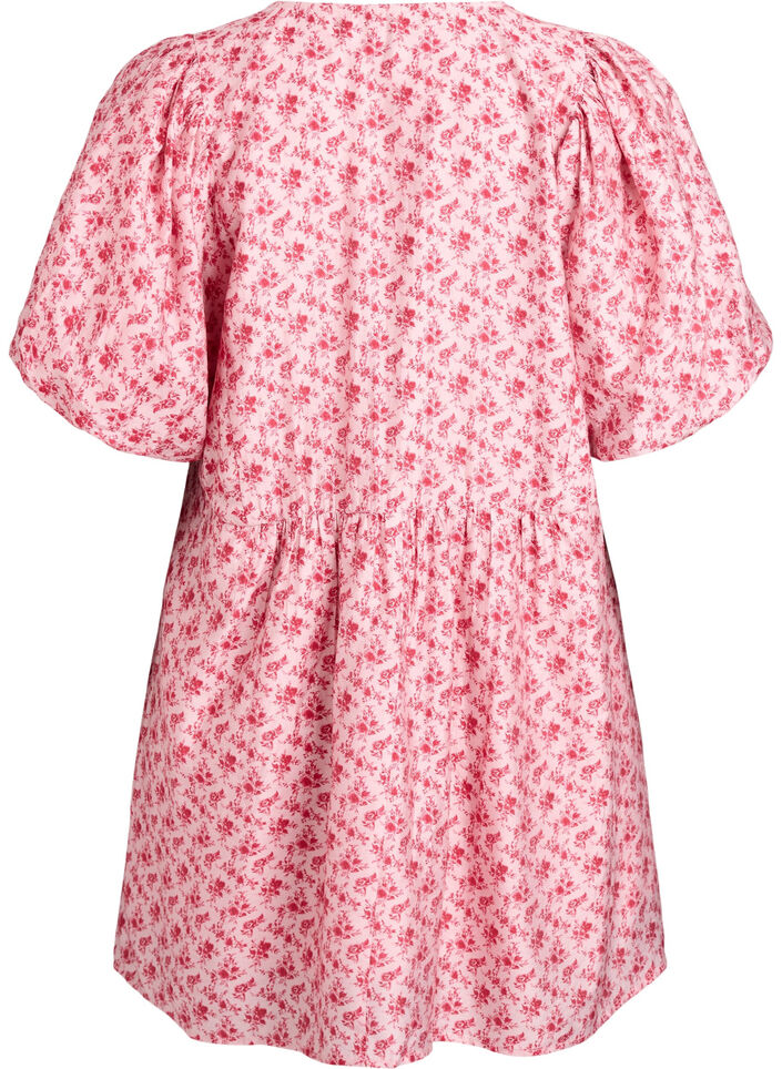 Short viscose dress with an empire line and balloon sleeves, Red, Packshot image number 1