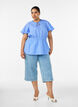 Cotton blouse with tie-string and elastic waist, Blue, Model image number 1