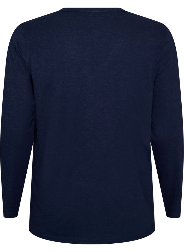 Long-sleeved t-shirt with V-neck and buttons, Blue, Packshot image number 1