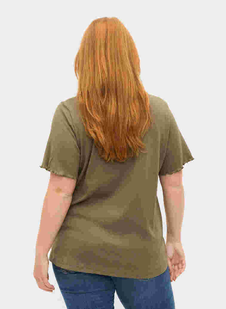 Short-sleeved t-shirt in ribbed fabric, Dusty Olive, Model image number 1