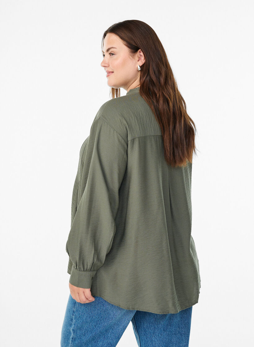 Viscose shirt with A-line shape, Green, Model image number 2