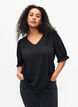V-neck blouse with hole pattern, Black, Model image number 0