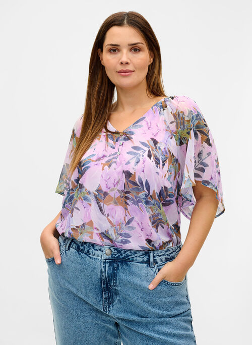Short-sleeved printed blouse