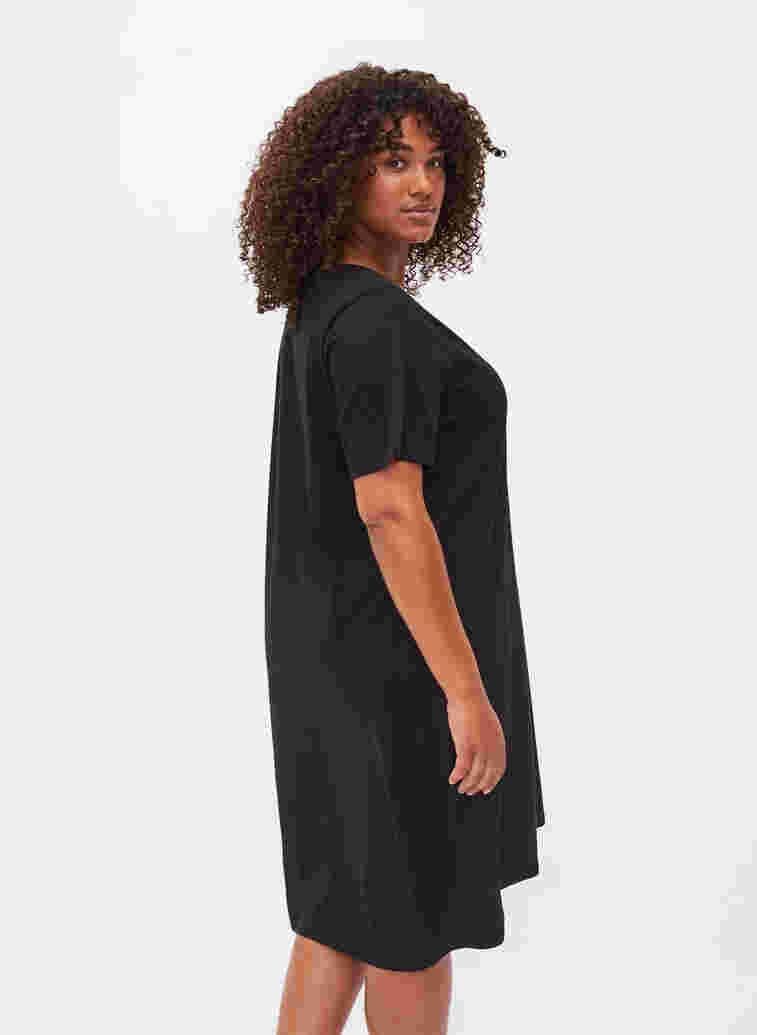 Cotton nightdress with print, Black w. Gold Foil, Model image number 1