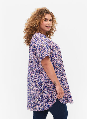 FLASH - Floral tunic with short sleeves, Strong Blue Flower, Model image number 1