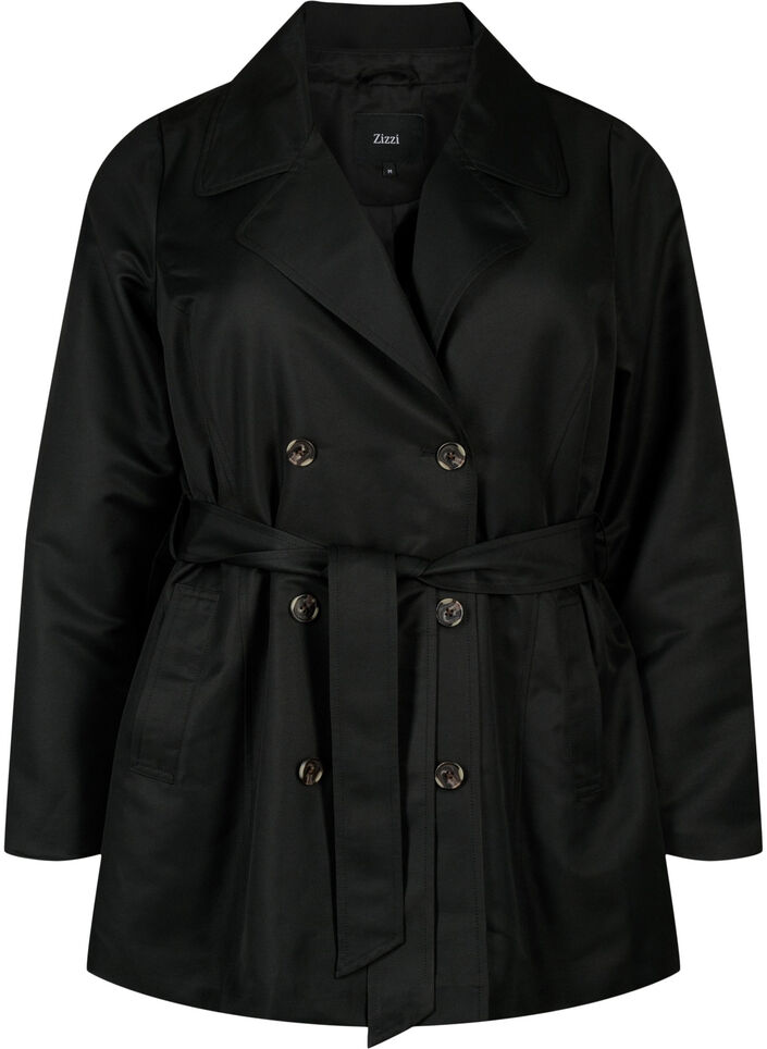 Short trench coat with belt, Black, Packshot image number 0