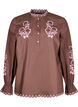 Blouse with embroidery and ruffle details, Brown, Packshot image number 0