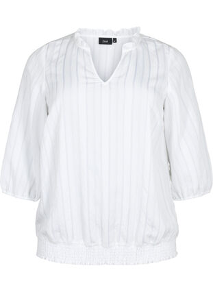 Viscose blouse with 3/4 sleeves and smock, Bright White, Packshot image number 0