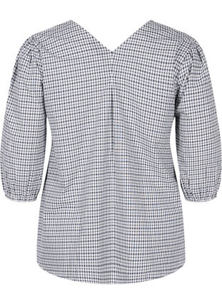Checkered cotton blouse with 3/4-length sleeves, Black/White Check, Packshot image number 1