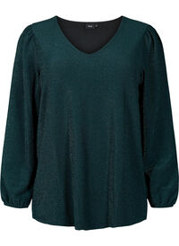 Glitter blouse with puff sleeves