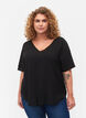 Short-sleeved viscose blouse with v-neck, Black, Model image number 0