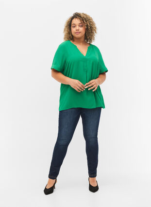 Short-sleeved v-neck blouse, Jolly Green, Model image number 2