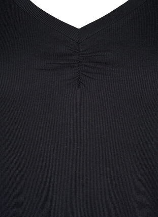 Ribbed blouse with long sleeves and V-neck, Black, Packshot image number 2