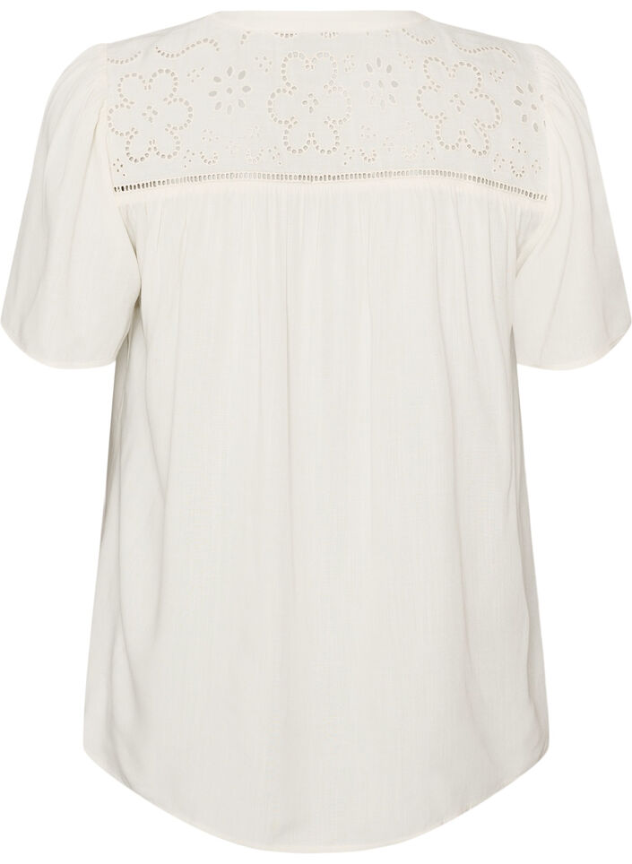 Blouse in viscose with broderie anglaise, Beige, Packshot image number 1