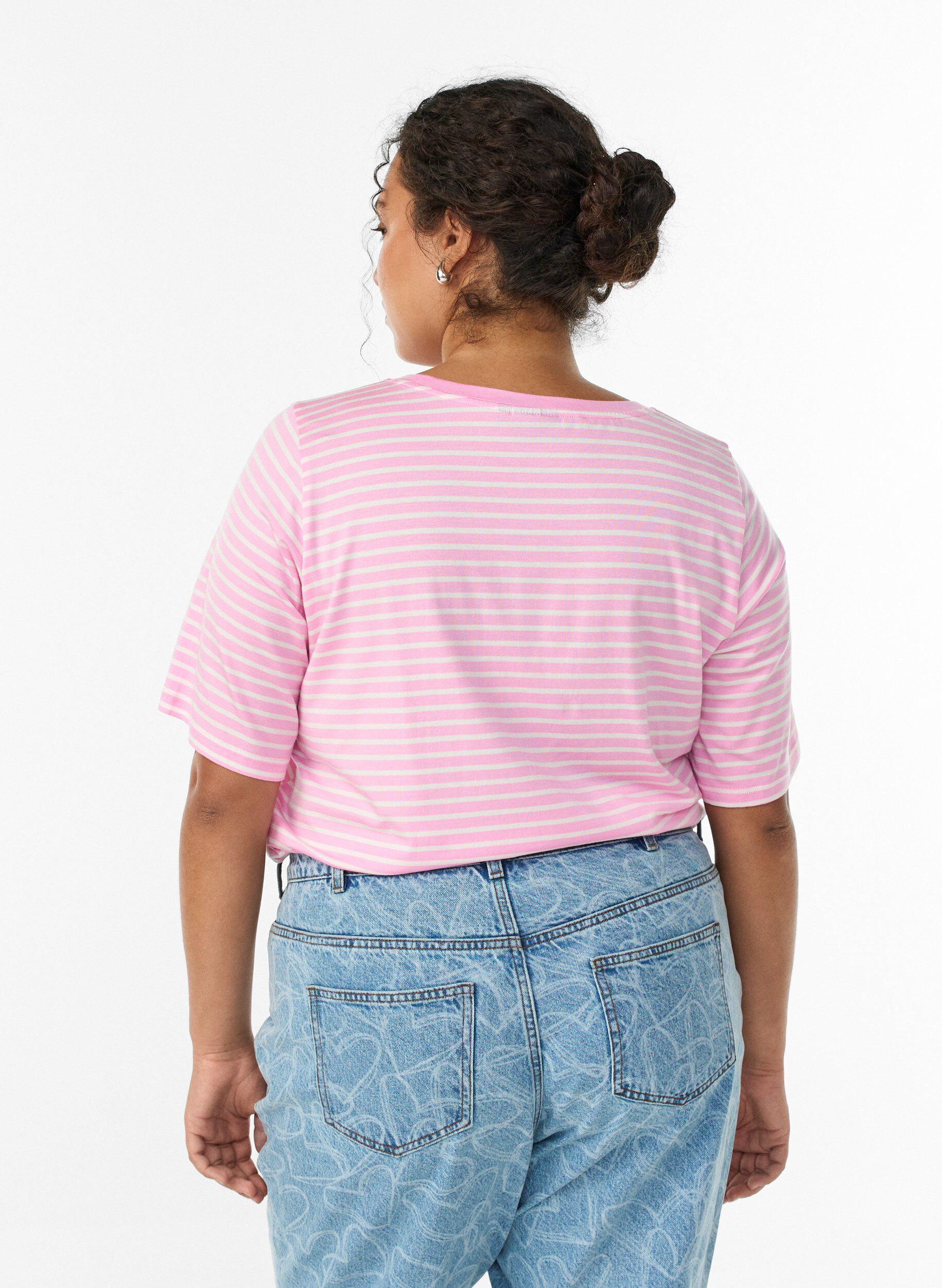 ZizzifashionT-shirt with TENCEL&trade; Lyocell and stripes, Pink, Model image number 1