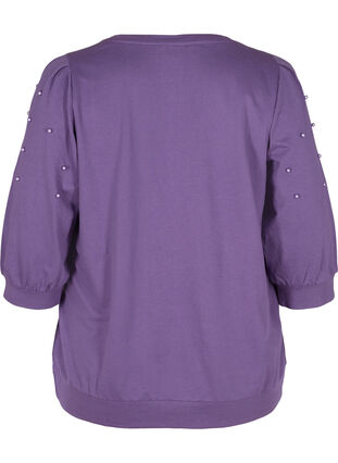 Sweatshirt with balloon sleeves and pearls, Loganberry, Packshot image number 1