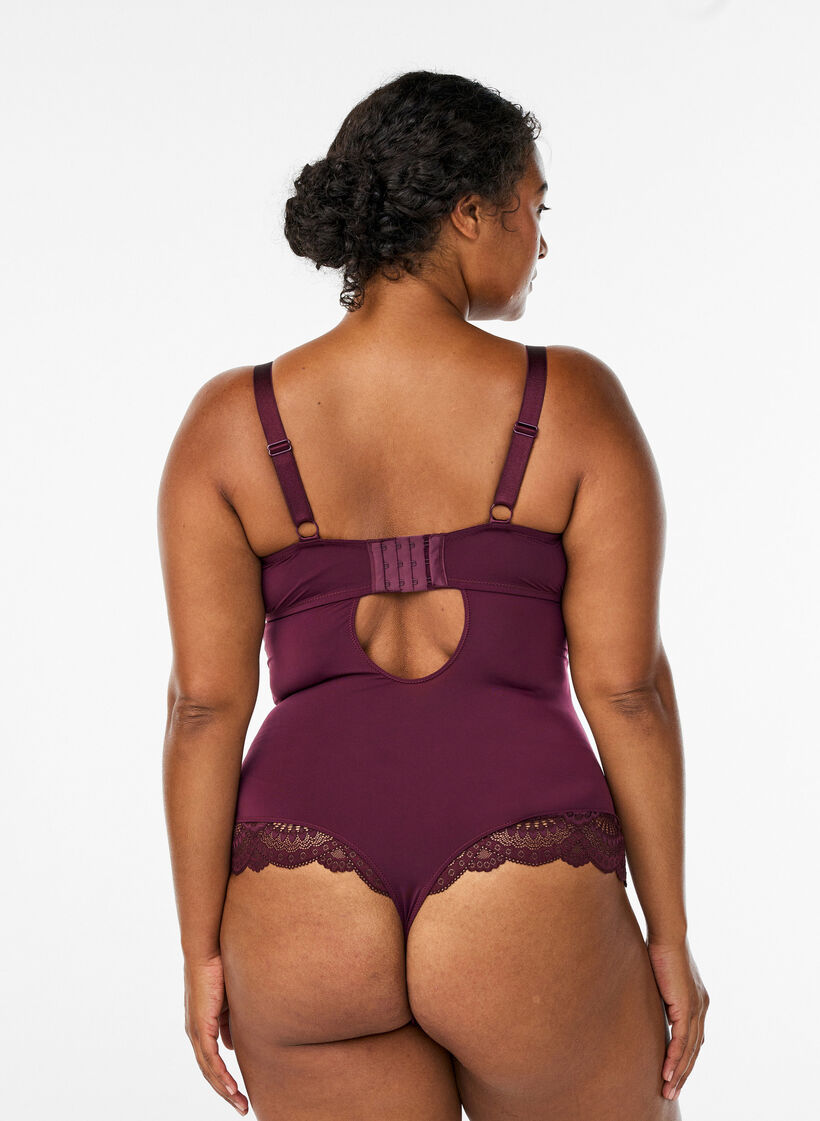 Underwired lace body with strap detail, Red, Model image number 1