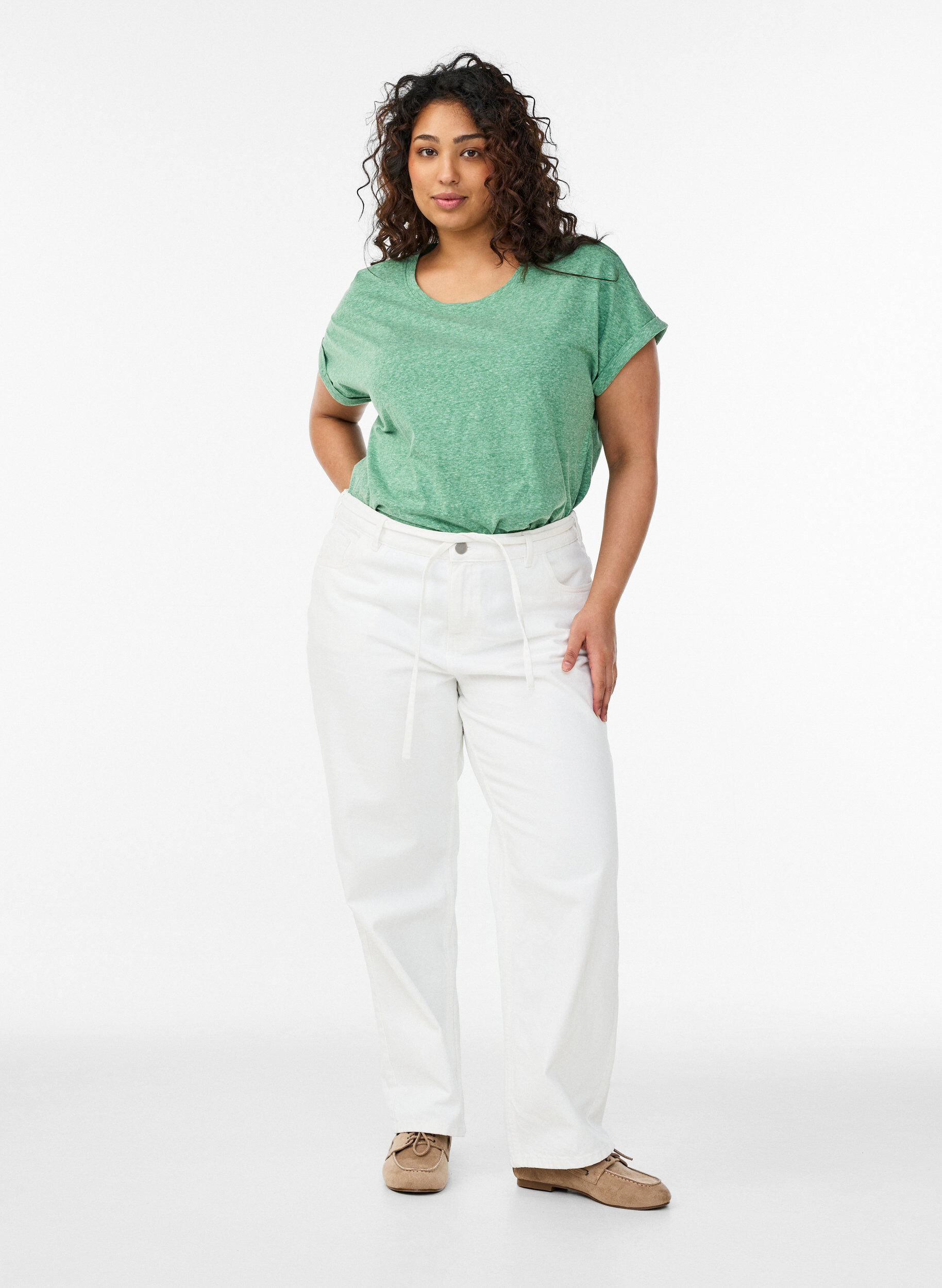 Zizzifashion Melange t-shirt with short sleeves, Green, Model image number 1