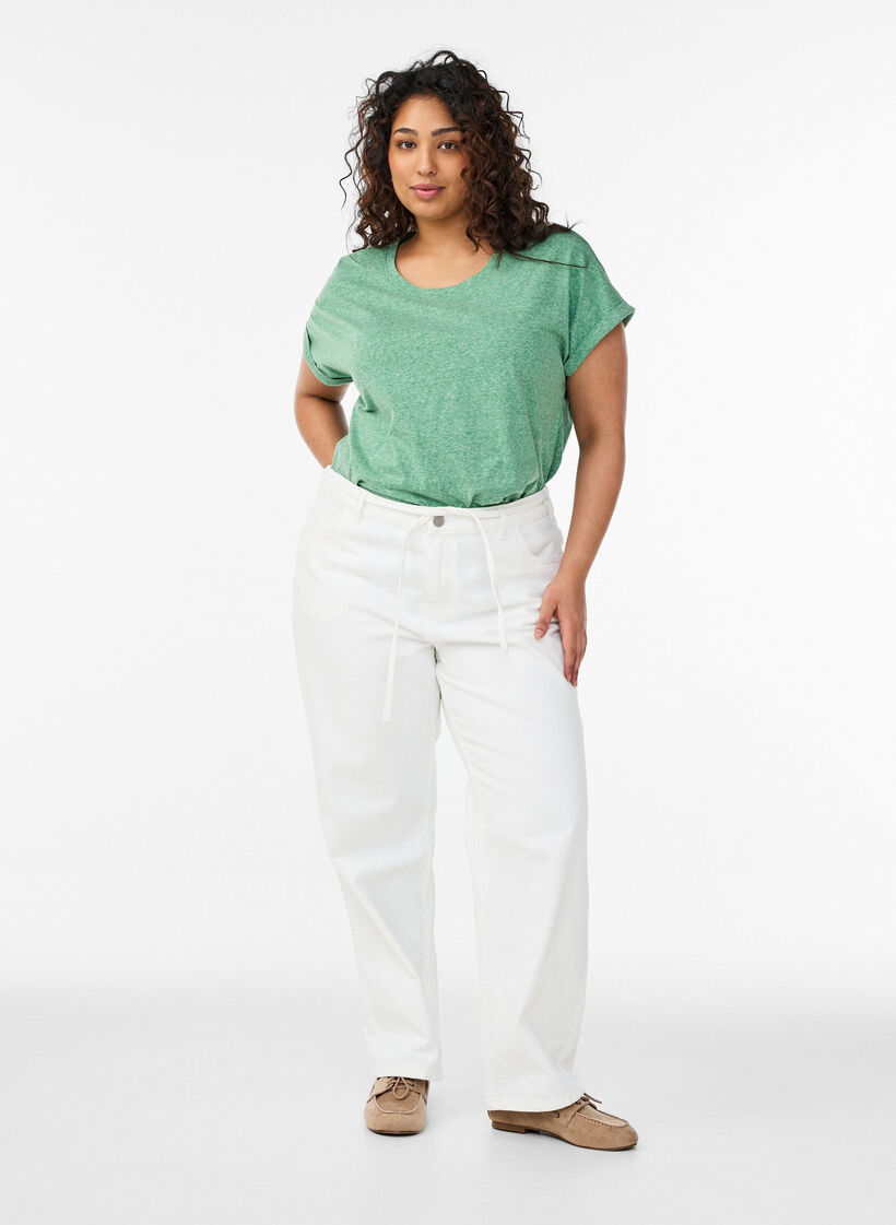 Melange t-shirt with short sleeves, Green, Model