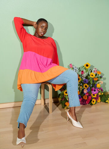 Viscose tunic with colour-block, Pink Block, Image image number 0