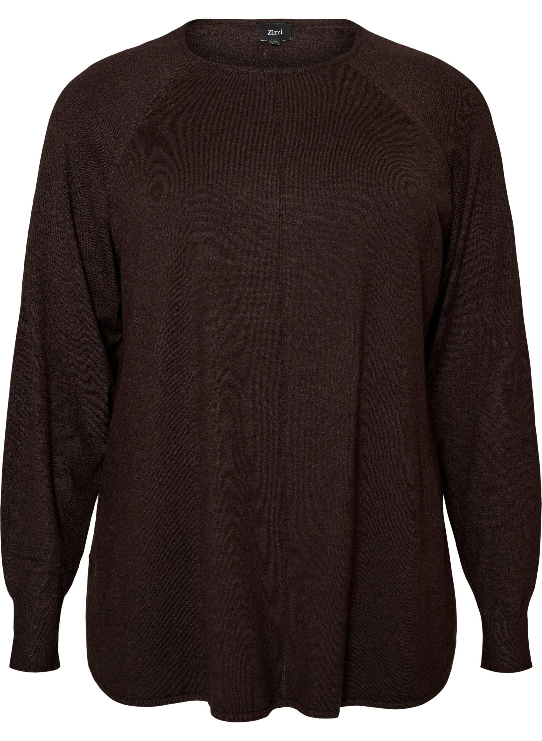 ZizzifashionKnitted blouse with round neck and knitted pattern, Brown, Packshot image number 0