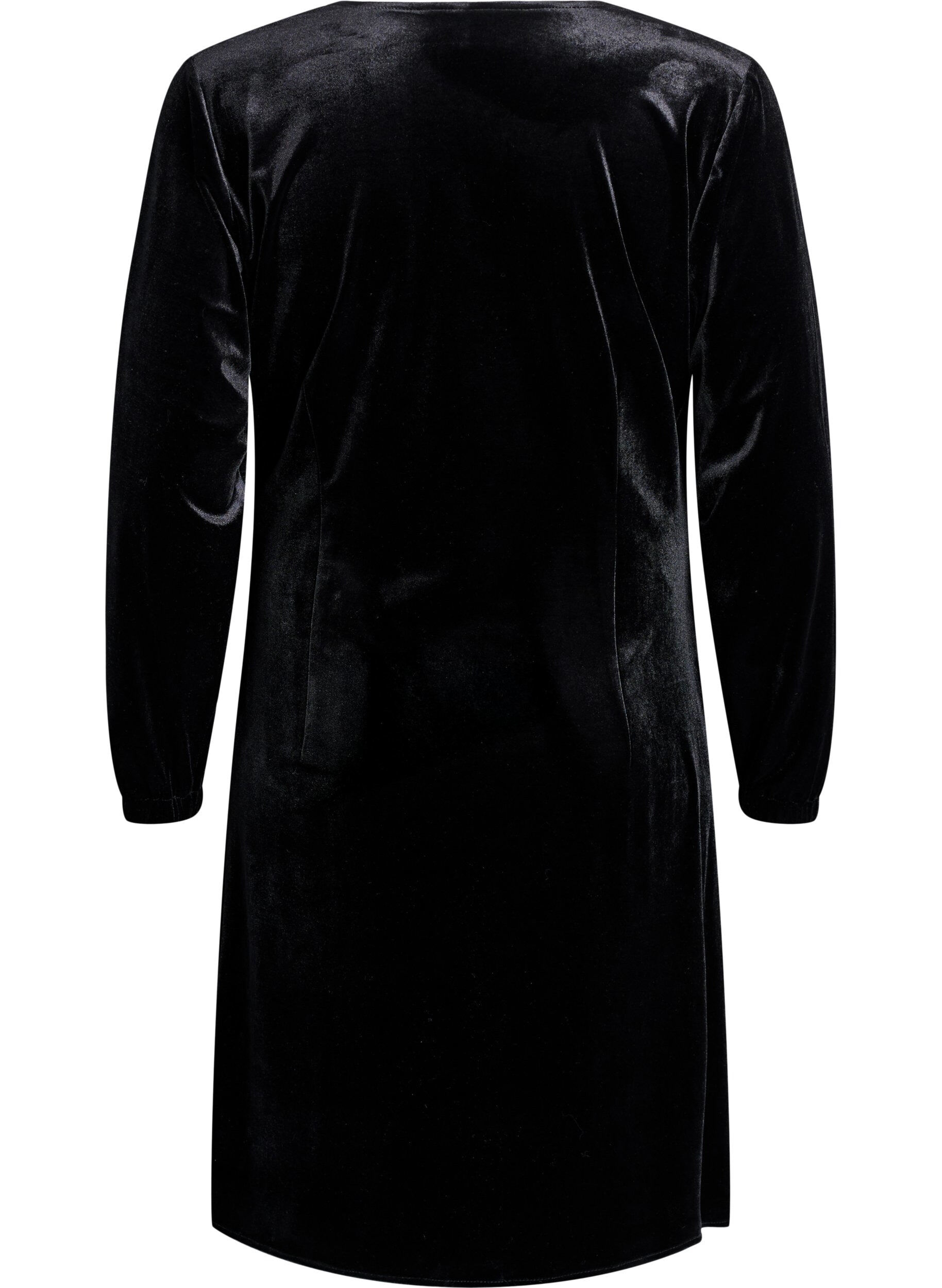 Zizzifashion Short velour dress with wrap-effect, Black, Packshot image number 1